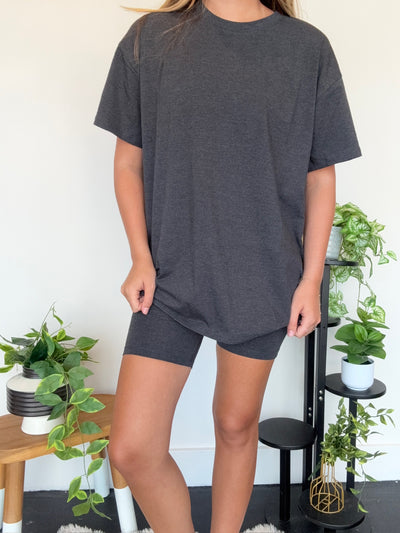 LLB Exclusive: Laidback Luxe Tee & Bike Short Set - Charcoal-170 - SETS-LEATHER & LACE-[option4]-[option5]-[option6]-Leather & Lace Boutique Shop
