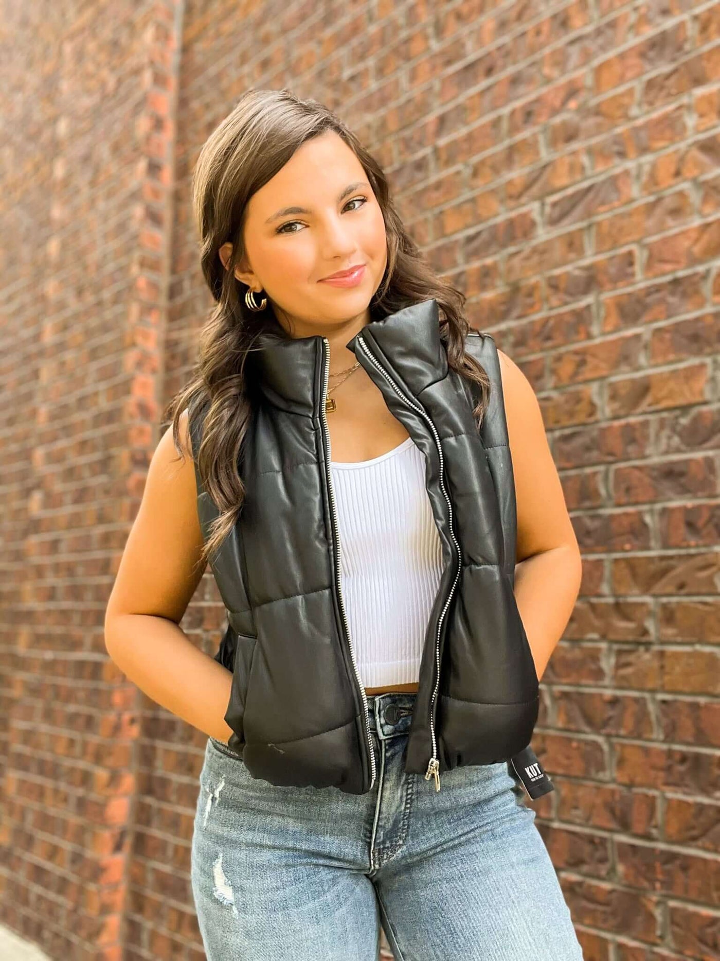Faux Leather High Neck Puffer Vest - Black-140 - TOPS - LAYERS/OUTERWEAR-UP CLOTHING-[option4]-[option5]-[option6]-Leather & Lace Boutique Shop