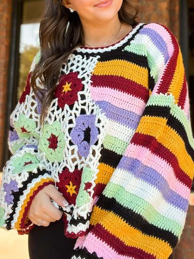 Hand Knit Contrast Sweater-130 - TOPS - SWEATERS/SWEATSHIRTS-POL CLOTHING-[option4]-[option5]-[option6]-Leather & Lace Boutique Shop