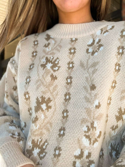 Vintage Floral Relax Fit Sweater-130 - TOPS - SWEATERS/SWEATSHIRTS-PROMESA USA-[option4]-[option5]-[option6]-Leather & Lace Boutique Shop