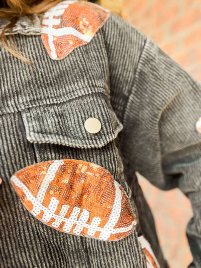 Wake Up It's Gameday Sequin Football Jacket-140 - TOPS - LAYERS/OUTERWEAR-BIBI-[option4]-[option5]-[option6]-Leather & Lace Boutique Shop