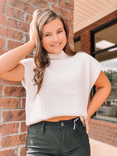 Turtle Neck Power Shoulder Sweater Vest - Cream-100 - TOPS - SHORT SLEEVE/SLEEVELESS-LE LIS-[option4]-[option5]-[option6]-Leather & Lace Boutique Shop