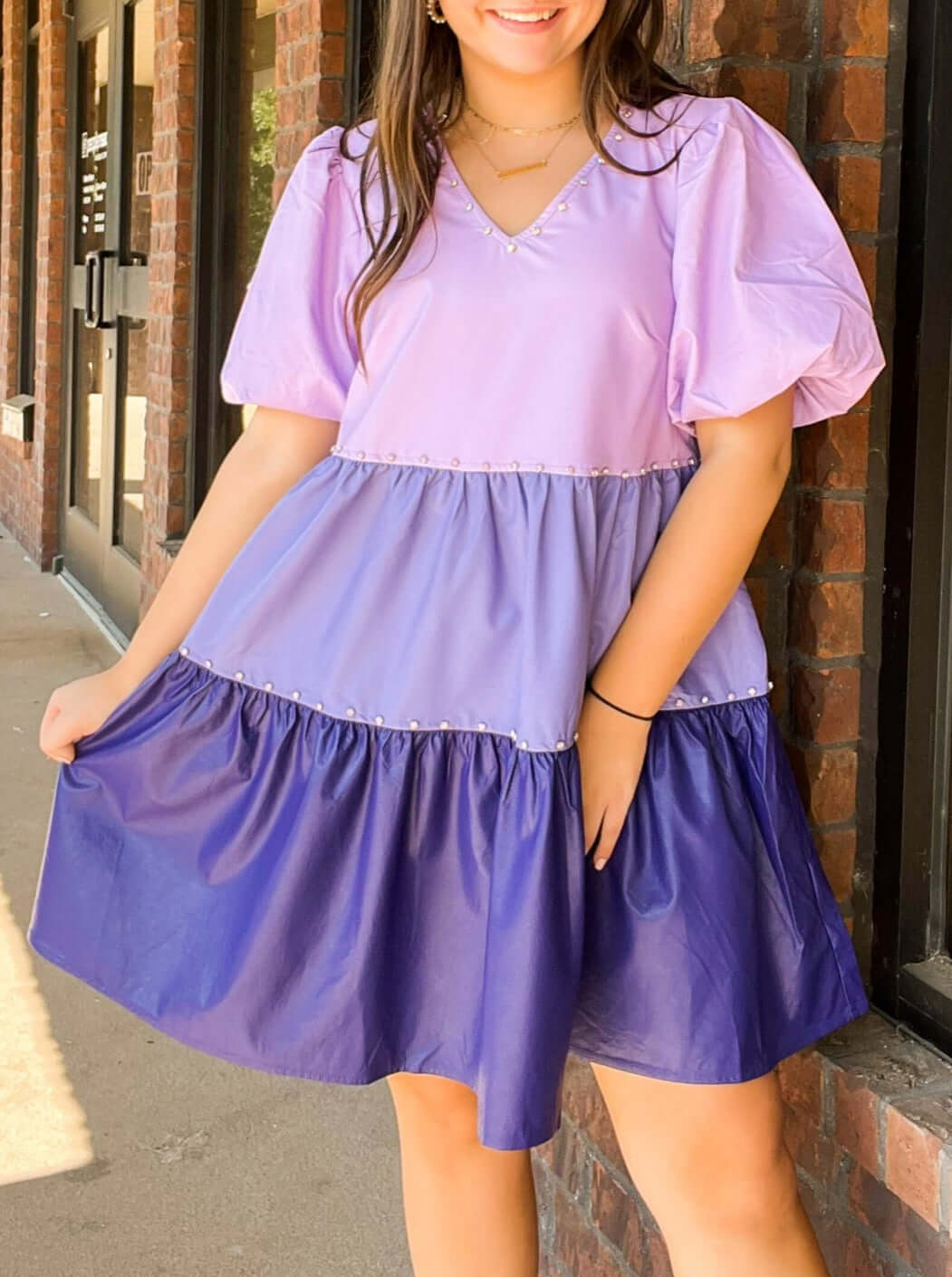 Lavender Color Block Leather Dress-170 - DRESSES / ROMPERS / SETS-PEACH LOVE-[option4]-[option5]-[option6]-Leather & Lace Boutique Shop