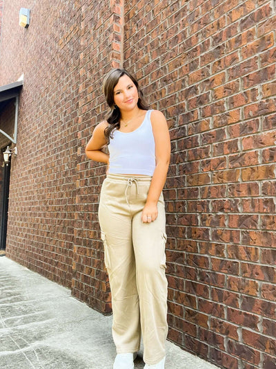 Fleece Cargo Straight Leg Sweatpant-160 - BOTTOMS - OTHER-VANILLA MONKEY-[option4]-[option5]-[option6]-Leather & Lace Boutique Shop