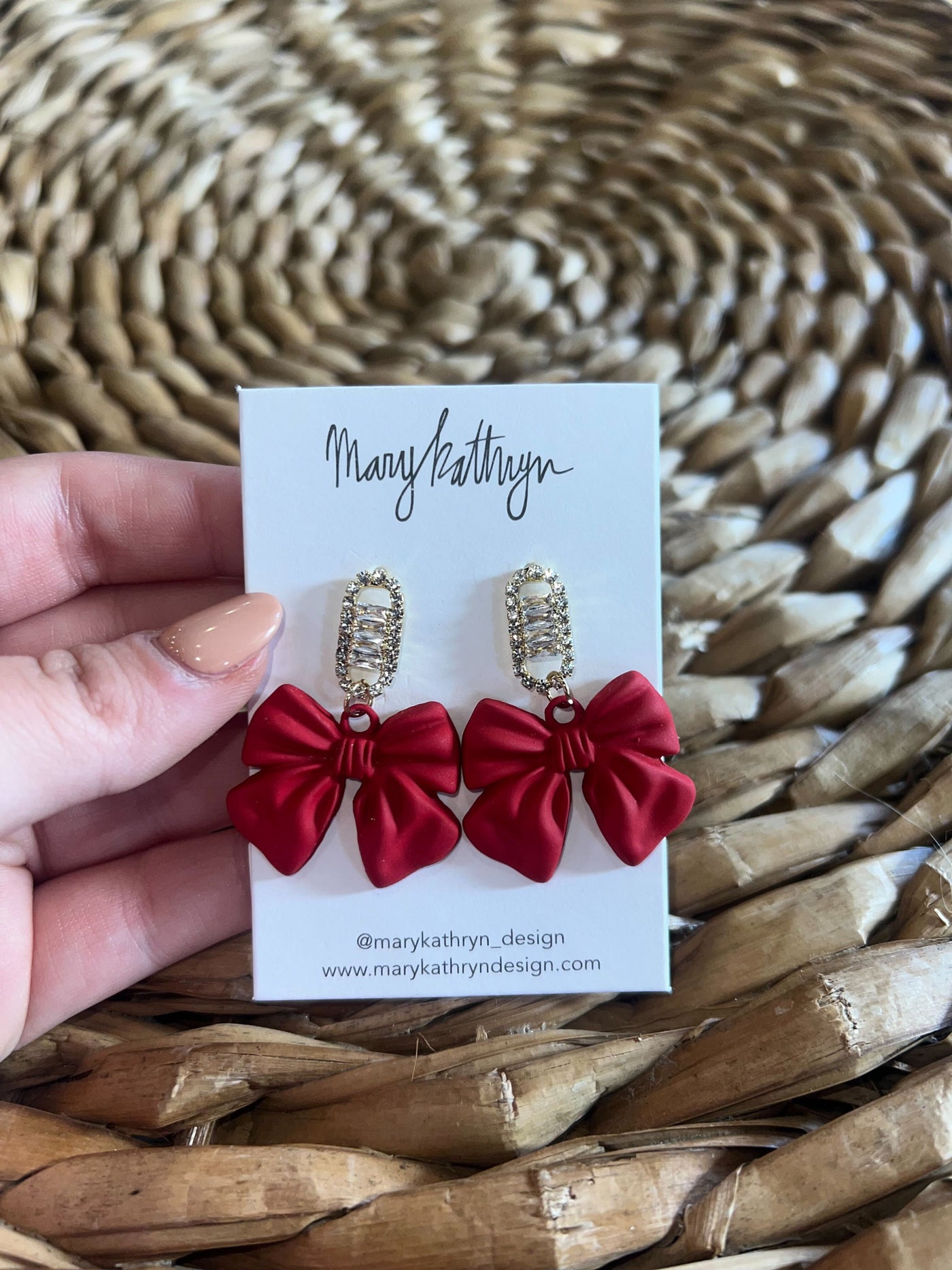 Red Glitzy Bow Earrings-190 - ACCESSORIES - JEWELRY-MARY KATHRYN DESIGN-[option4]-[option5]-[option6]-Leather & Lace Boutique Shop