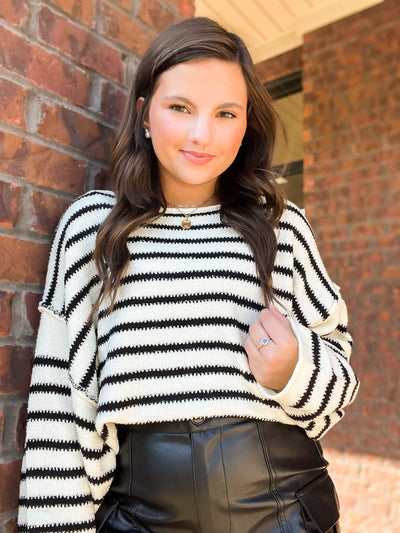 Striped Textured Knit Oversized Sweater-110 - TOPS - LONG SLEEVE-PROMESA USA-[option4]-[option5]-[option6]-Leather & Lace Boutique Shop