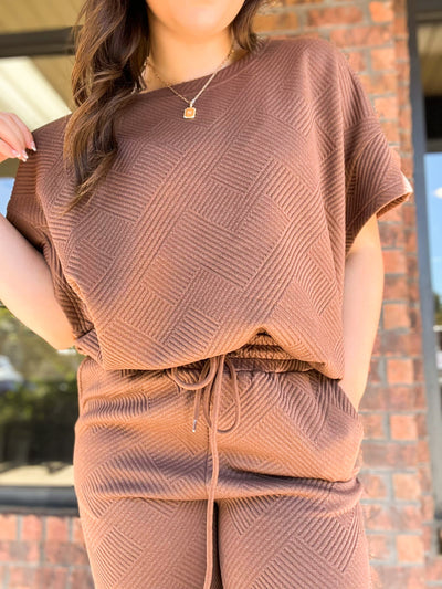 Textured Tee & Pants Set- Brown-170 - DRESSES / ROMPERS / SETS-FULL TIME PURCHASE-[option4]-[option5]-[option6]-Leather & Lace Boutique Shop