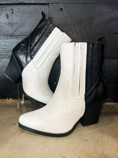 Split Decision Colorblock Western Bootie-180 - SHOES-OLEM-[option4]-[option5]-[option6]-Leather & Lace Boutique Shop