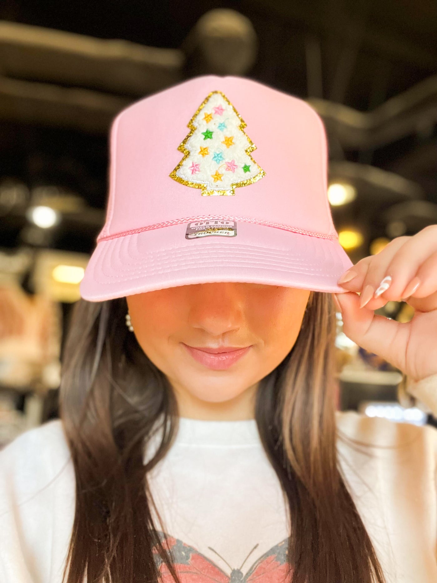 Pink Christmas Patch Trucker Hat-190 - ACCESSORIES - HATS/HEADWEAR-BABE-[option4]-[option5]-[option6]-Leather & Lace Boutique Shop