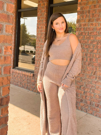 Mocha Boucle Cozy Lounge Set- Cardigan-170 - DRESSES / ROMPERS / SETS-LETO ACCESSORIES-[option4]-[option5]-[option6]-Leather & Lace Boutique Shop