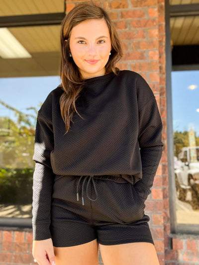 Textured Long Sleeve Set- Black-170 - DRESSES / ROMPERS / SETS-FULL TIME PURCHASE-[option4]-[option5]-[option6]-Leather & Lace Boutique Shop
