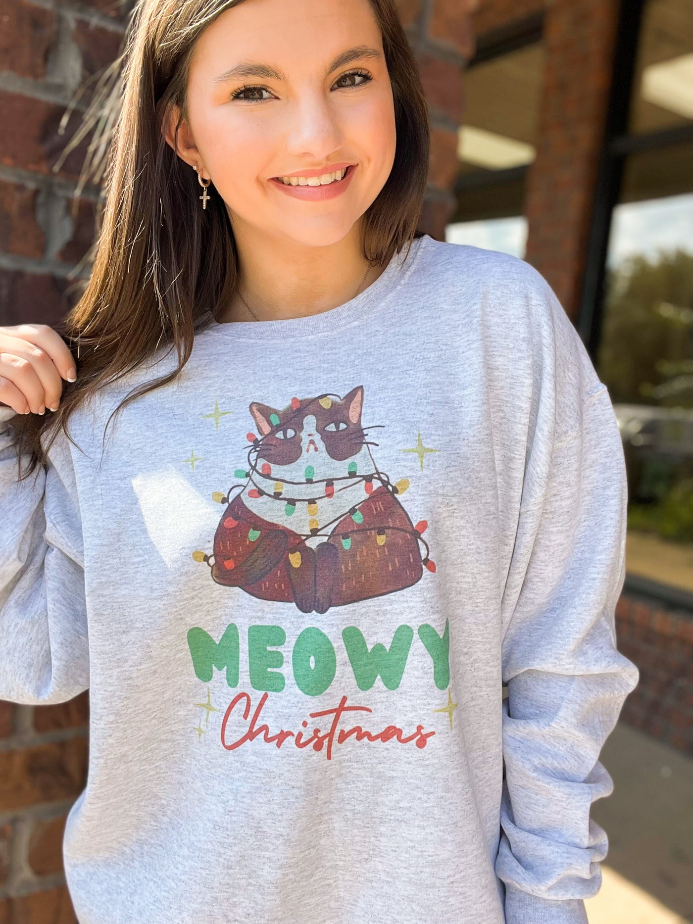 Meowy Christmas Graphic Sweatshirt-135 - DEMAND GRAPHIC-LEATHER & LACE-[option4]-[option5]-[option6]-Leather & Lace Boutique Shop