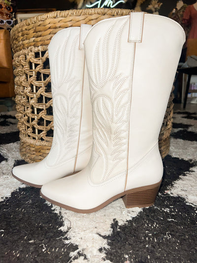 Memphis Cream Cowgirl Boots-180 - SHOES-Leather & Lace - Tuscaloosa/Birmingham-[option4]-[option5]-[option6]-Leather & Lace Boutique Shop
