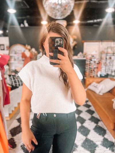 Turtle Neck Power Shoulder Sweater Vest - Cream-100 - TOPS - SHORT SLEEVE/SLEEVELESS-LE LIS-[option4]-[option5]-[option6]-Leather & Lace Boutique Shop