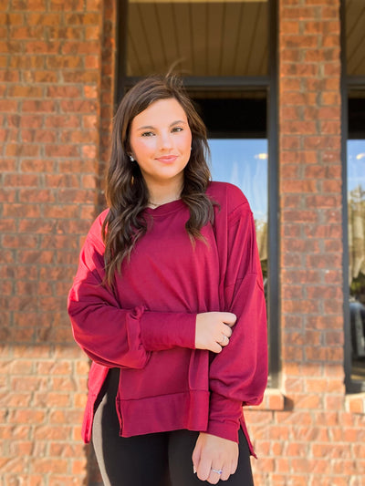 Solid Comfort Fit Hi-lo Sweatshirt-110 - TOPS - LONG SLEEVE-CES FEMME-[option4]-[option5]-[option6]-Leather & Lace Boutique Shop