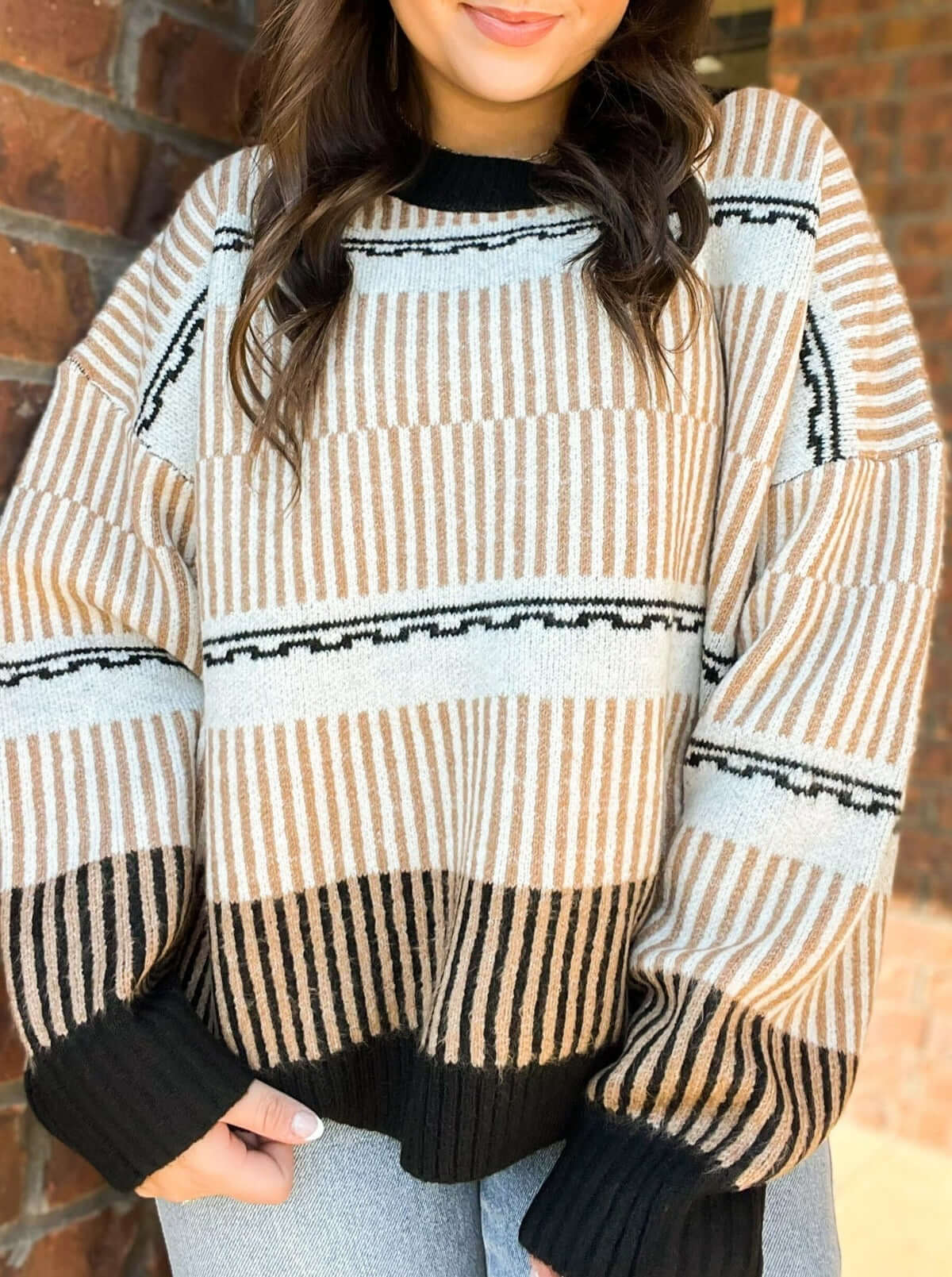 Abstract Stripe Geometric Sweater-130 - TOPS - SWEATERS/SWEATSHIRTS-PROMESA USA-[option4]-[option5]-[option6]-Leather & Lace Boutique Shop