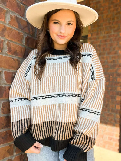 Abstract Stripe Geometric Sweater-130 - TOPS - SWEATERS/SWEATSHIRTS-PROMESA USA-[option4]-[option5]-[option6]-Leather & Lace Boutique Shop