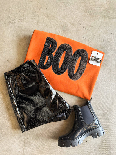 Boo Babe Sequin Sweatshirt - Black on Orange-135 - DEMAND GRAPHIC-LEATHER & LACE-[option4]-[option5]-[option6]-Leather & Lace Boutique Shop