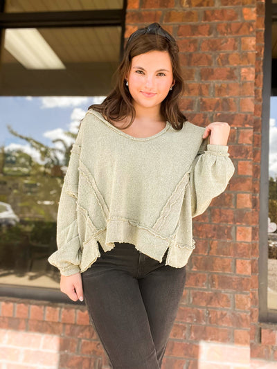 Relaxed Round Neck Knit Pullover - Sage-130 - TOPS - SWEATERS/SWEATSHIRTS-POL CLOTHING-[option4]-[option5]-[option6]-Leather & Lace Boutique Shop