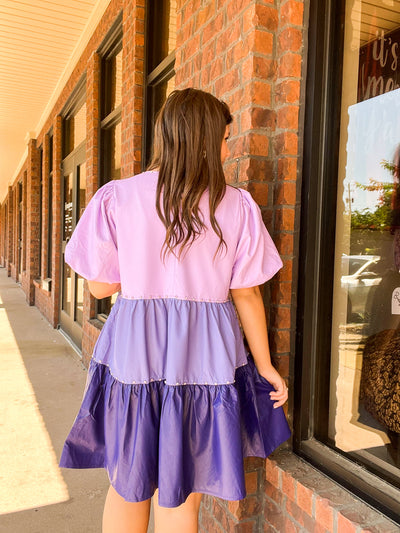 Lavender Color Block Leather Dress-170 - DRESSES / ROMPERS / SETS-PEACH LOVE-[option4]-[option5]-[option6]-Leather & Lace Boutique Shop