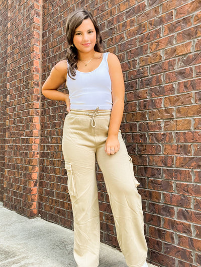 Fleece Cargo Straight Leg Sweatpant-160 - BOTTOMS - OTHER-VANILLA MONKEY-[option4]-[option5]-[option6]-Leather & Lace Boutique Shop