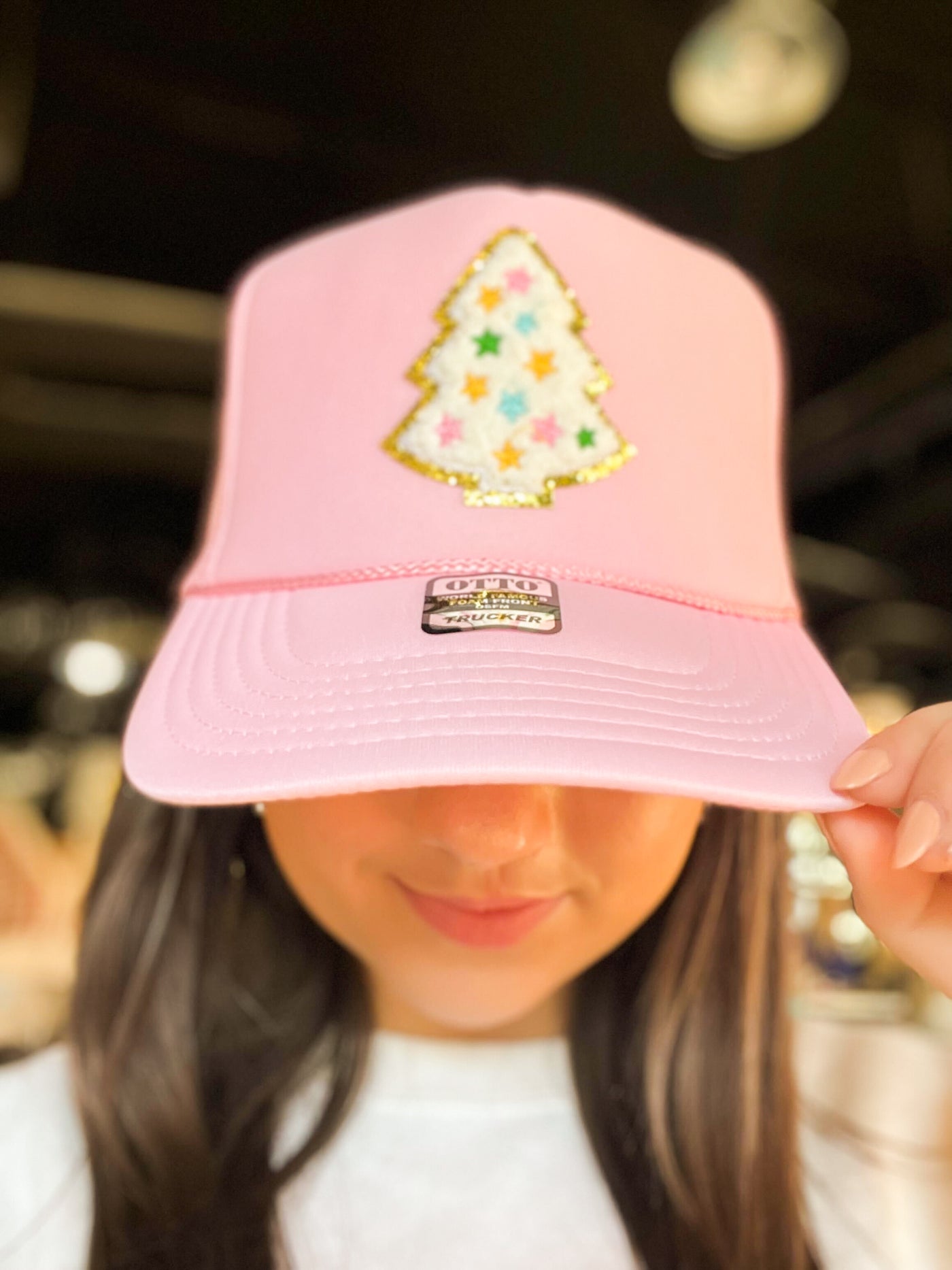 Pink Christmas Patch Trucker Hat-190 - ACCESSORIES - HATS/HEADWEAR-BABE-[option4]-[option5]-[option6]-Leather & Lace Boutique Shop