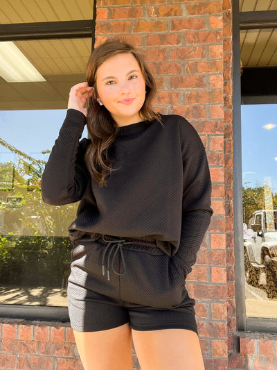 Textured Long Sleeve Set- Black-170 - DRESSES / ROMPERS / SETS-FULL TIME PURCHASE-[option4]-[option5]-[option6]-Leather & Lace Boutique Shop
