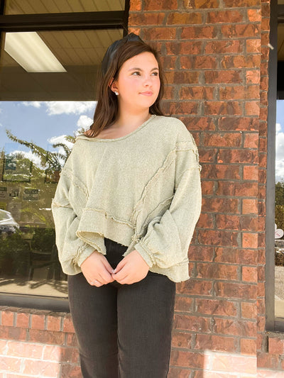 Relaxed Round Neck Knit Pullover - Sage-130 - TOPS - SWEATERS/SWEATSHIRTS-POL CLOTHING-[option4]-[option5]-[option6]-Leather & Lace Boutique Shop