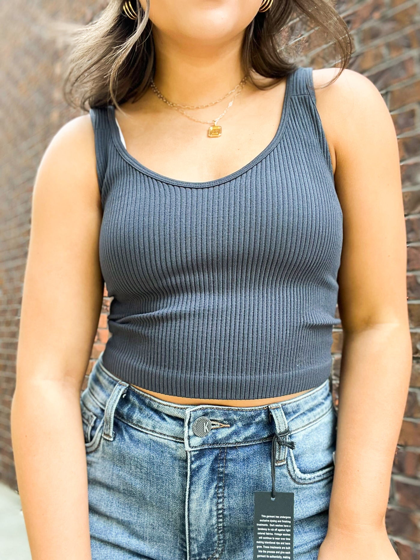 Farrah Cropped Ribbed Brami-100 - TOPS - SHORT SLEEVE/SLEEVELESS-VANILLA MONKEY-Charcoal-[option4]-[option5]-[option6]-Leather & Lace Boutique Shop