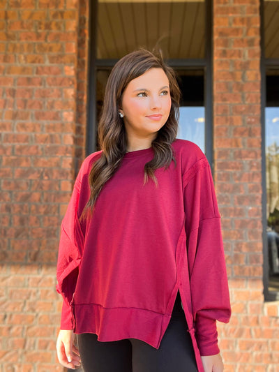 Solid Comfort Fit Hi-lo Sweatshirt-110 - TOPS - LONG SLEEVE-CES FEMME-[option4]-[option5]-[option6]-Leather & Lace Boutique Shop