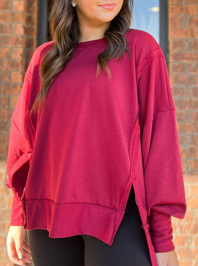Solid Comfort Fit Hi-lo Sweatshirt-110 - TOPS - LONG SLEEVE-CES FEMME-[option4]-[option5]-[option6]-Leather & Lace Boutique Shop