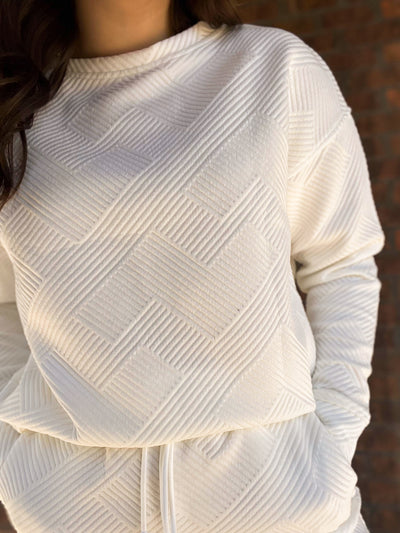 Textured Long Sleeve Set- White-170 - DRESSES / ROMPERS / SETS-FULL TIME PURCHASE-[option4]-[option5]-[option6]-Leather & Lace Boutique Shop