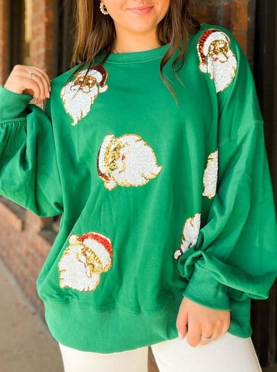 Santa Sequin Pullover - Green-130 - TOPS - SWEATERS/SWEATSHIRTS-FANTASTIC FAWN-[option4]-[option5]-[option6]-Leather & Lace Boutique Shop