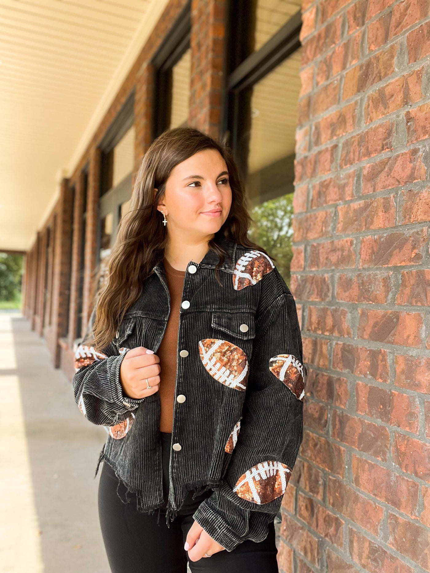 Wake Up It's Gameday Sequin Football Jacket-140 - TOPS - LAYERS/OUTERWEAR-BIBI-[option4]-[option5]-[option6]-Leather & Lace Boutique Shop