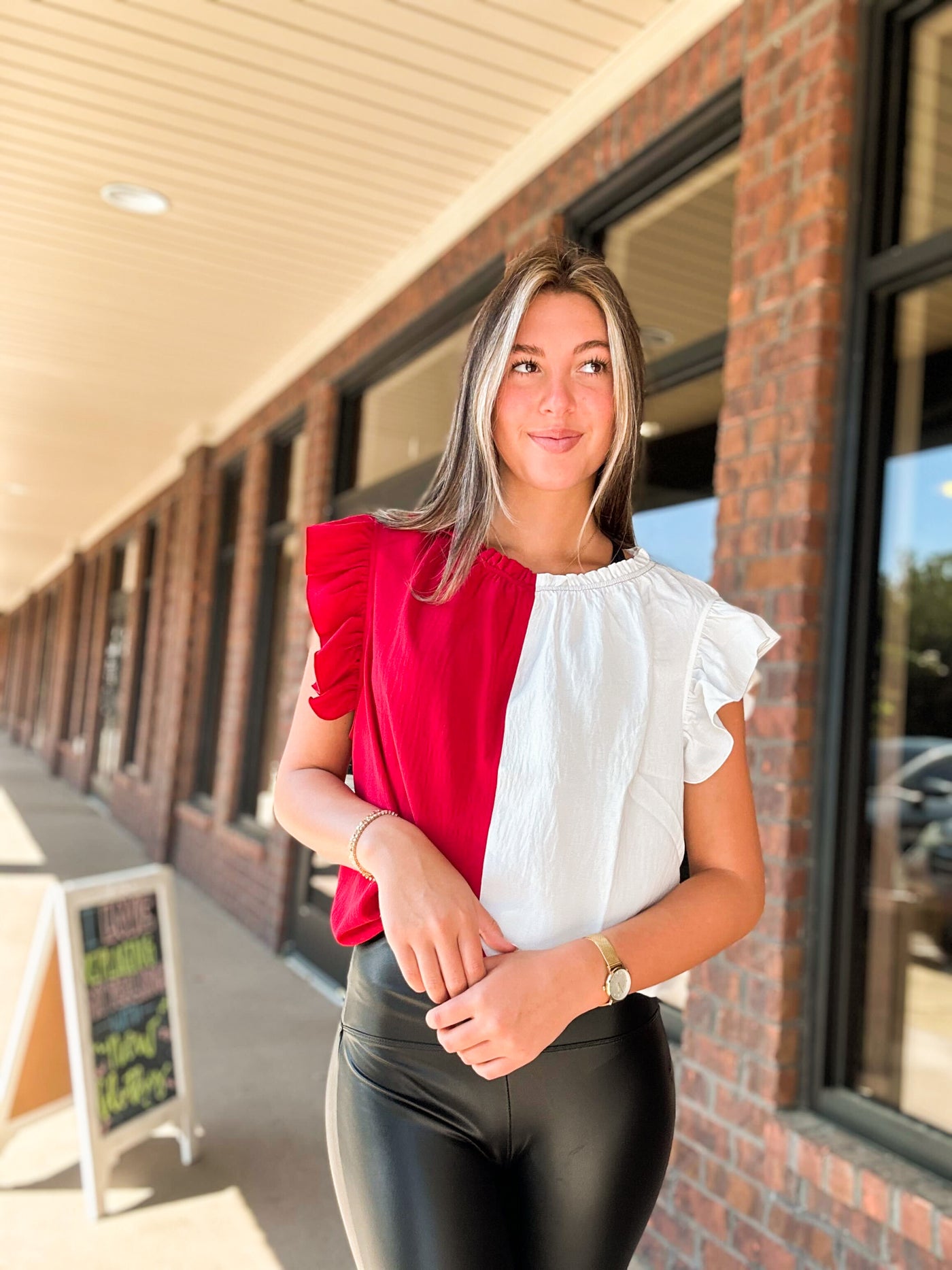 Tiebreaker Color Block Top-100 - TOPS - SHORT SLEEVE/SLEEVELESS-CES FEMME-[option4]-[option5]-[option6]-Leather & Lace Boutique Shop
