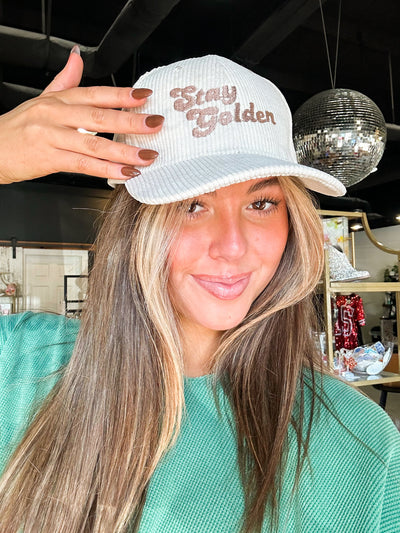 Stay Golden Embroidered Corded Hat-190 - ACCESSORIES - HATS/HEADWEAR-BABE-[option4]-[option5]-[option6]-Leather & Lace Boutique Shop