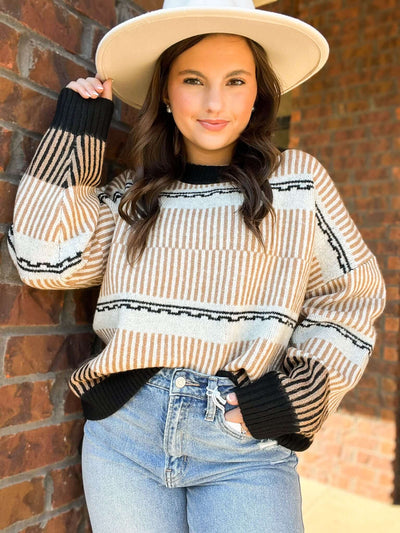 Abstract Stripe Geometric Sweater-130 - TOPS - SWEATERS/SWEATSHIRTS-PROMESA USA-[option4]-[option5]-[option6]-Leather & Lace Boutique Shop