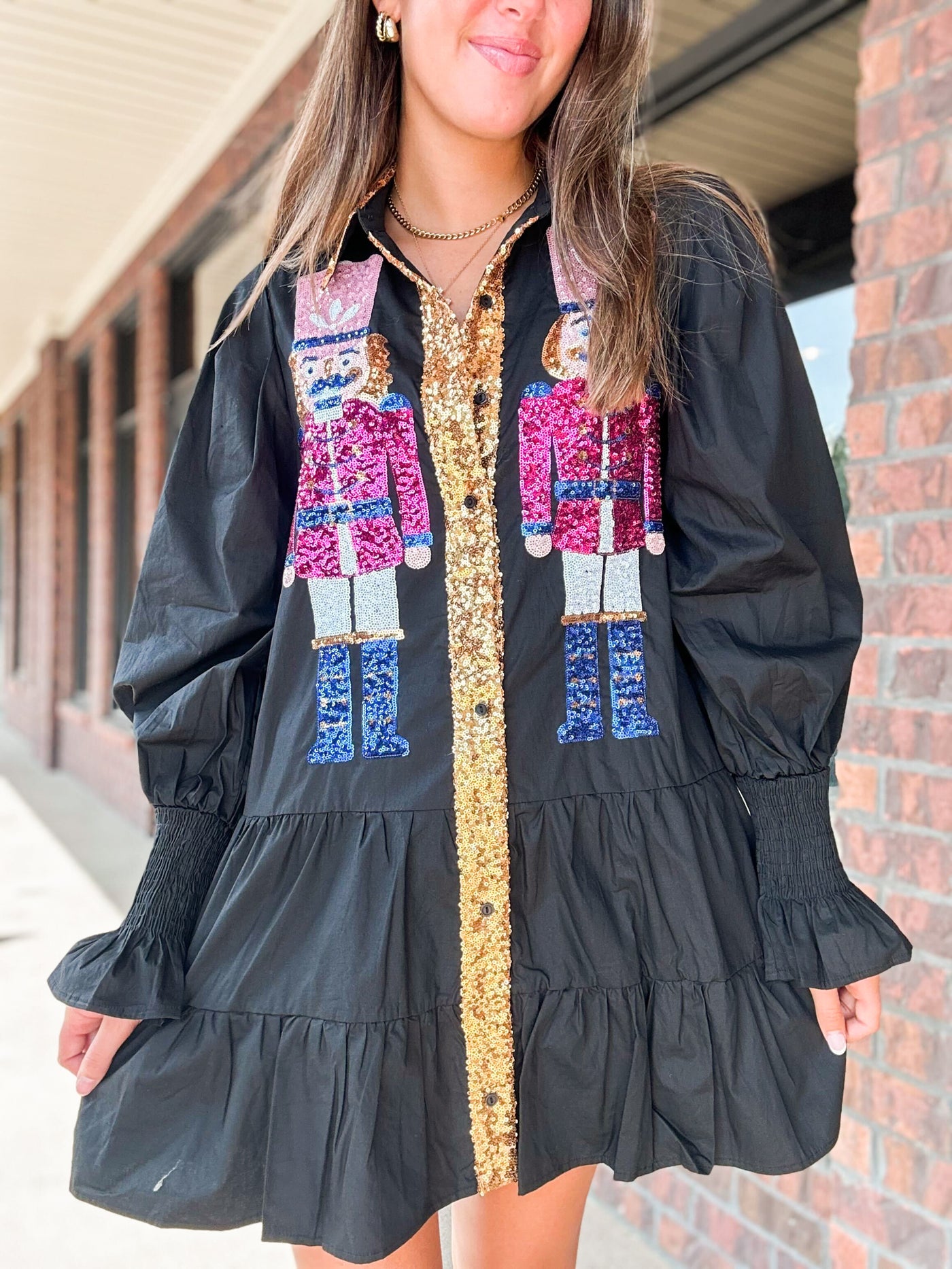 Sequin Nutcracker Tiered Dress-170 - DRESSES / ROMPERS / SETS-FANTASTIC FAWN-[option4]-[option5]-[option6]-Leather & Lace Boutique Shop