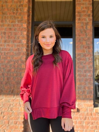 Solid Comfort Fit Hi-lo Sweatshirt-110 - TOPS - LONG SLEEVE-CES FEMME-[option4]-[option5]-[option6]-Leather & Lace Boutique Shop