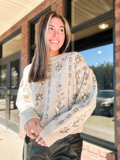 Vintage Floral Relax Fit Sweater-130 - TOPS - SWEATERS/SWEATSHIRTS-PROMESA USA-[option4]-[option5]-[option6]-Leather & Lace Boutique Shop