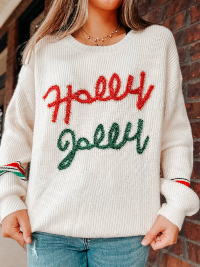 Holly Jolly Varsity Sweater-130 - TOPS - SWEATERS/SWEATSHIRTS-ANNIEWEAR-[option4]-[option5]-[option6]-Leather & Lace Boutique Shop