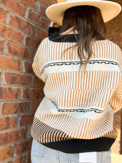 Abstract Stripe Geometric Sweater-130 - TOPS - SWEATERS/SWEATSHIRTS-PROMESA USA-[option4]-[option5]-[option6]-Leather & Lace Boutique Shop