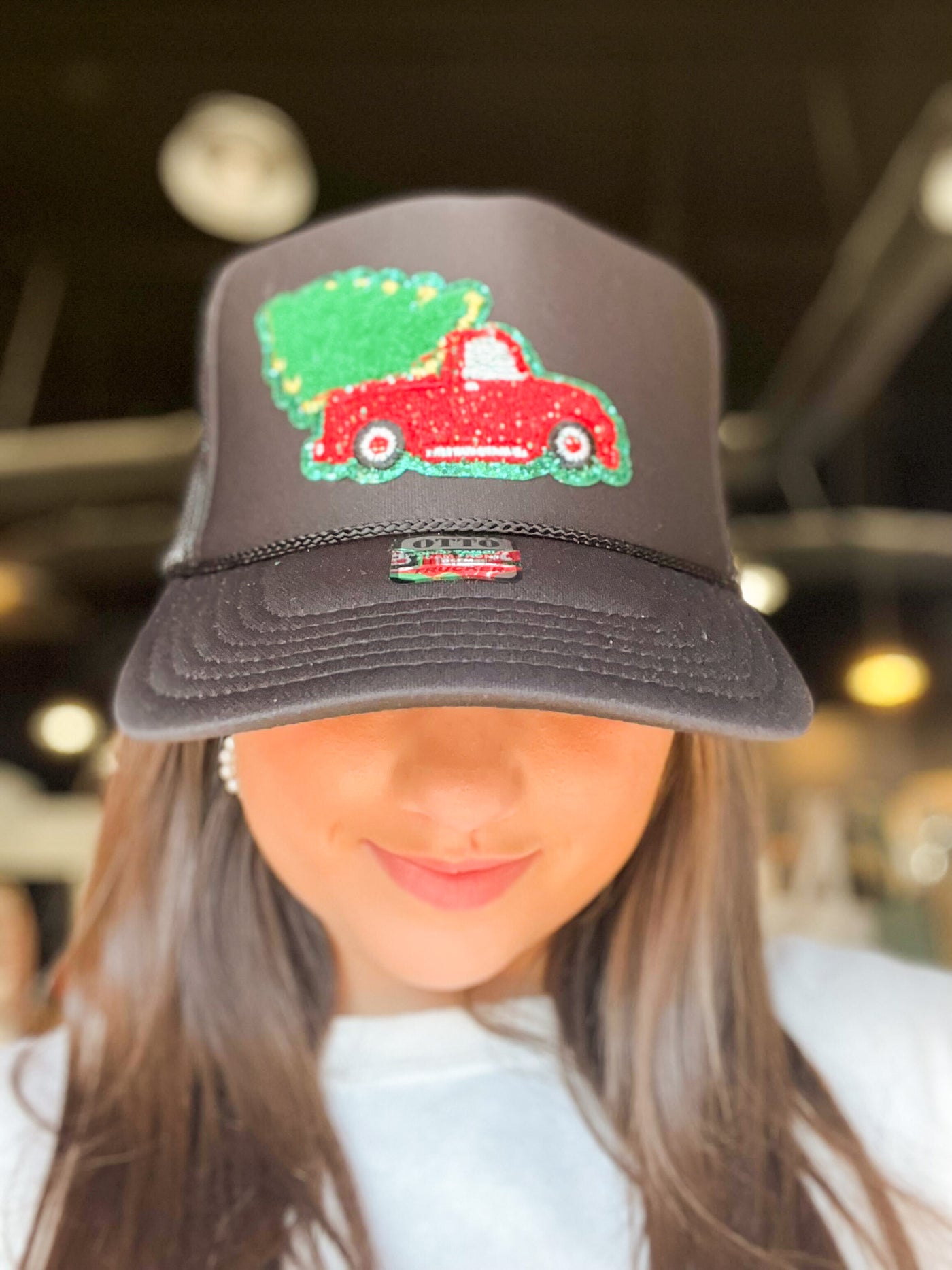 Vintage Christmas Tree Corded Trucker Hat-190 - ACCESSORIES - HATS/HEADWEAR-BABE-[option4]-[option5]-[option6]-Leather & Lace Boutique Shop