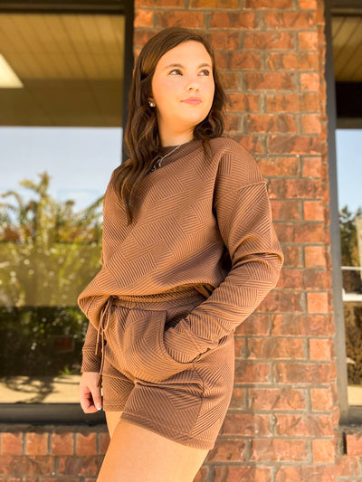 Textured Long Sleeve Set- Brown-170 - DRESSES / ROMPERS / SETS-FULL TIME PURCHASE-[option4]-[option5]-[option6]-Leather & Lace Boutique Shop