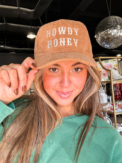 Howdy Honey Embroidered Corded Hat-190 - ACCESSORIES - HATS/HEADWEAR-BABE-[option4]-[option5]-[option6]-Leather & Lace Boutique Shop