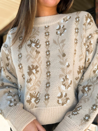 Vintage Floral Relax Fit Sweater-130 - TOPS - SWEATERS/SWEATSHIRTS-PROMESA USA-[option4]-[option5]-[option6]-Leather & Lace Boutique Shop