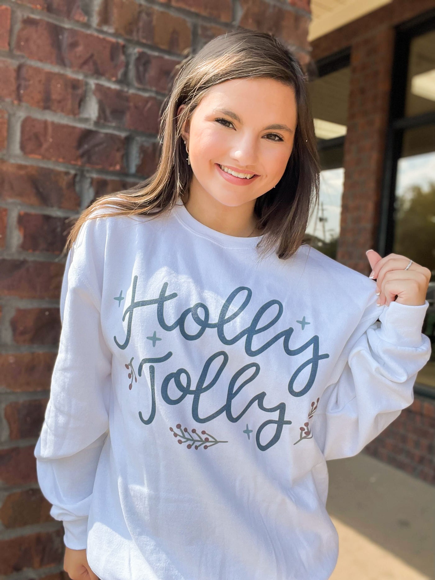 Holly Jolly Graphic Sweatshirt-135 - DEMAND GRAPHIC-LEATHER & LACE-[option4]-[option5]-[option6]-Leather & Lace Boutique Shop