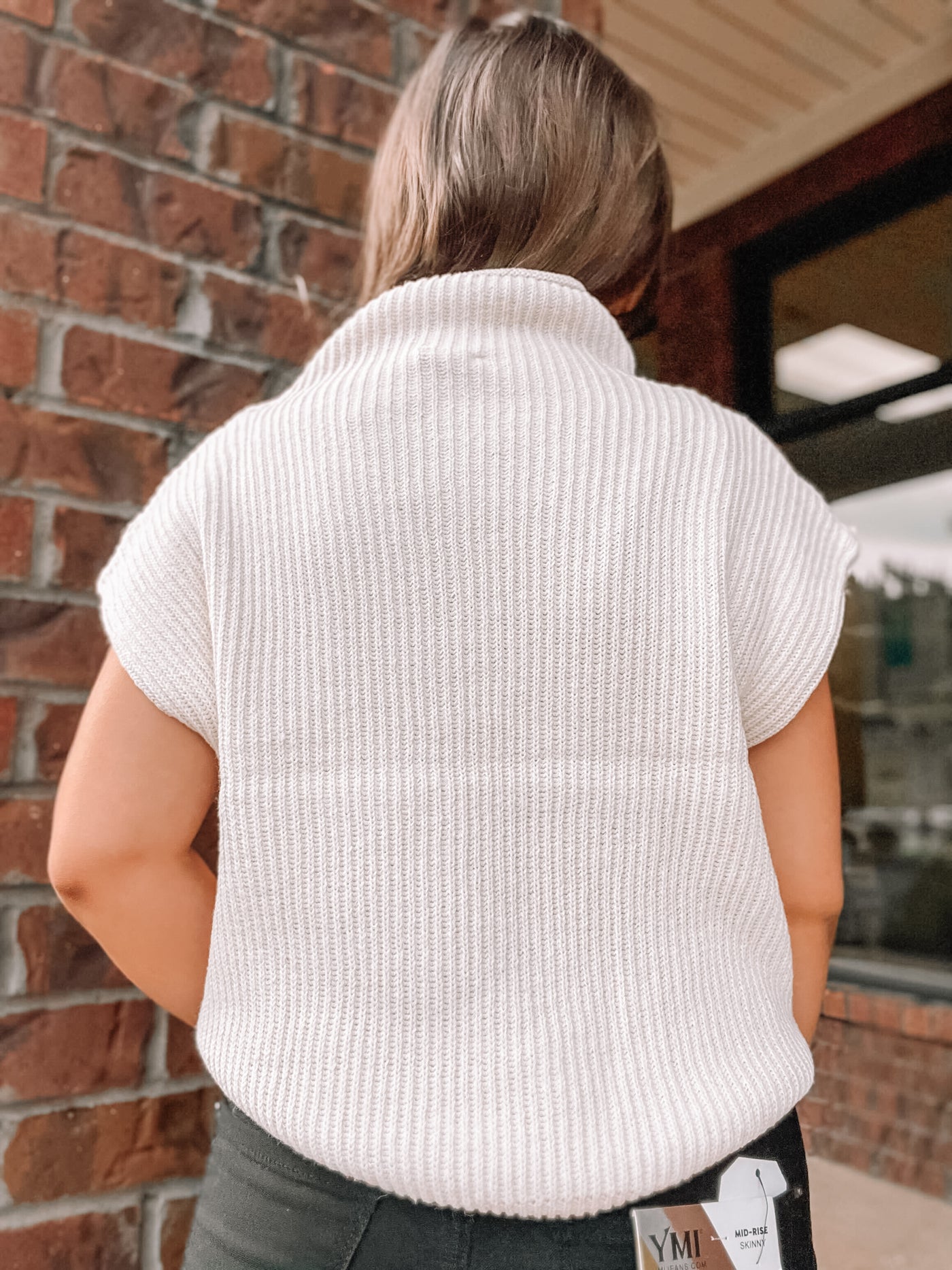 Turtle Neck Power Shoulder Sweater Vest - Cream-100 - TOPS - SHORT SLEEVE/SLEEVELESS-LE LIS-[option4]-[option5]-[option6]-Leather & Lace Boutique Shop