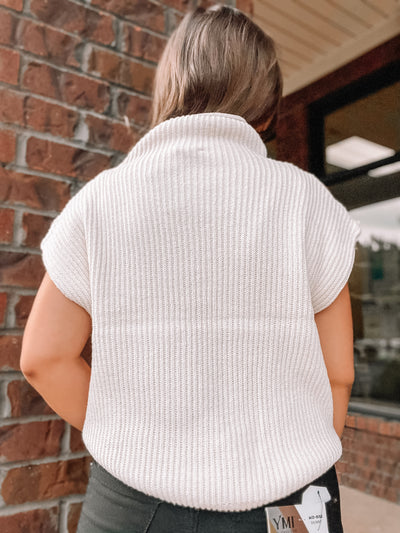 Turtle Neck Power Shoulder Sweater Vest - Cream-100 - TOPS - SHORT SLEEVE/SLEEVELESS-LE LIS-[option4]-[option5]-[option6]-Leather & Lace Boutique Shop