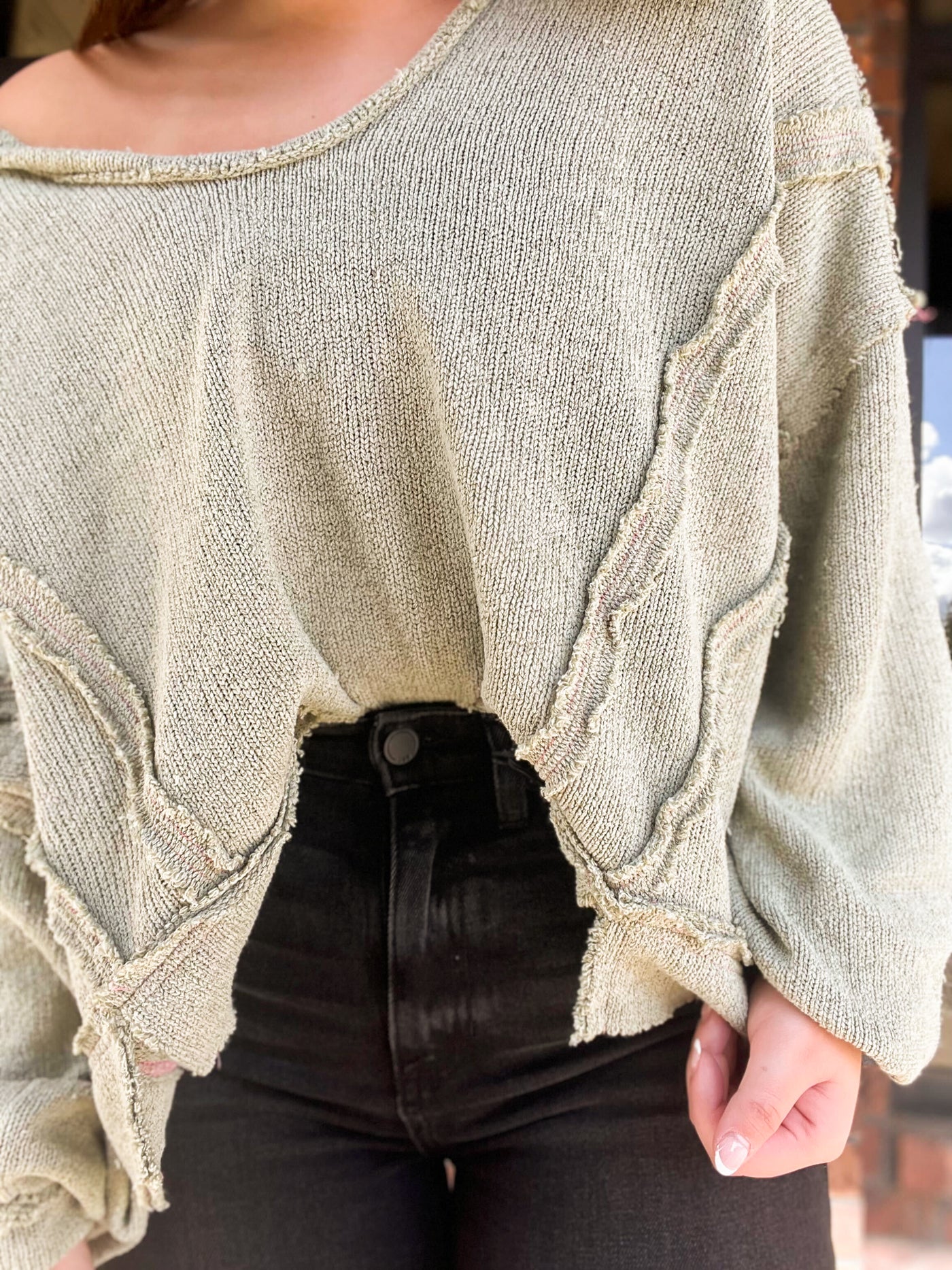 Relaxed Round Neck Knit Pullover - Sage-130 - TOPS - SWEATERS/SWEATSHIRTS-POL CLOTHING-[option4]-[option5]-[option6]-Leather & Lace Boutique Shop